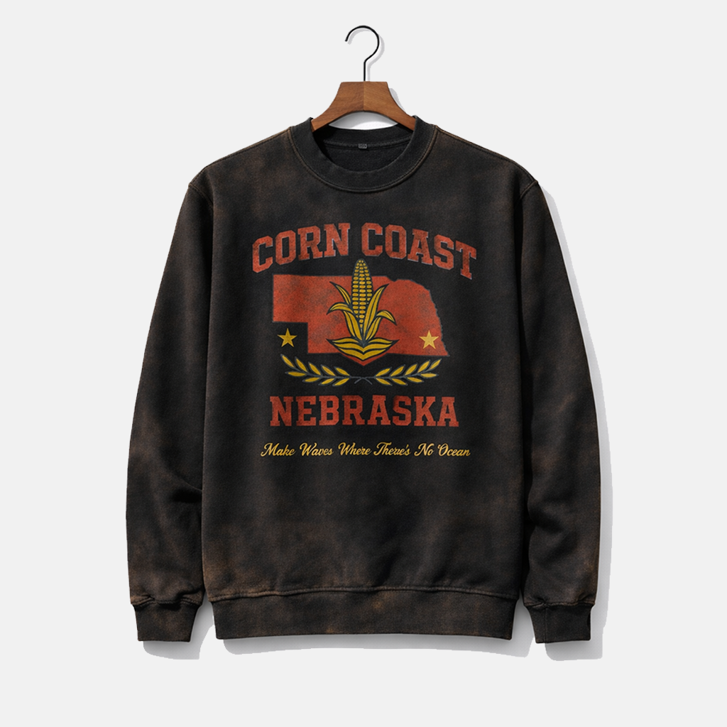 Lé Vintage - Nebraska Vintage Sweatshirt by Corn Coast – Distressed Style Apparel | Retro Cornhusk Design