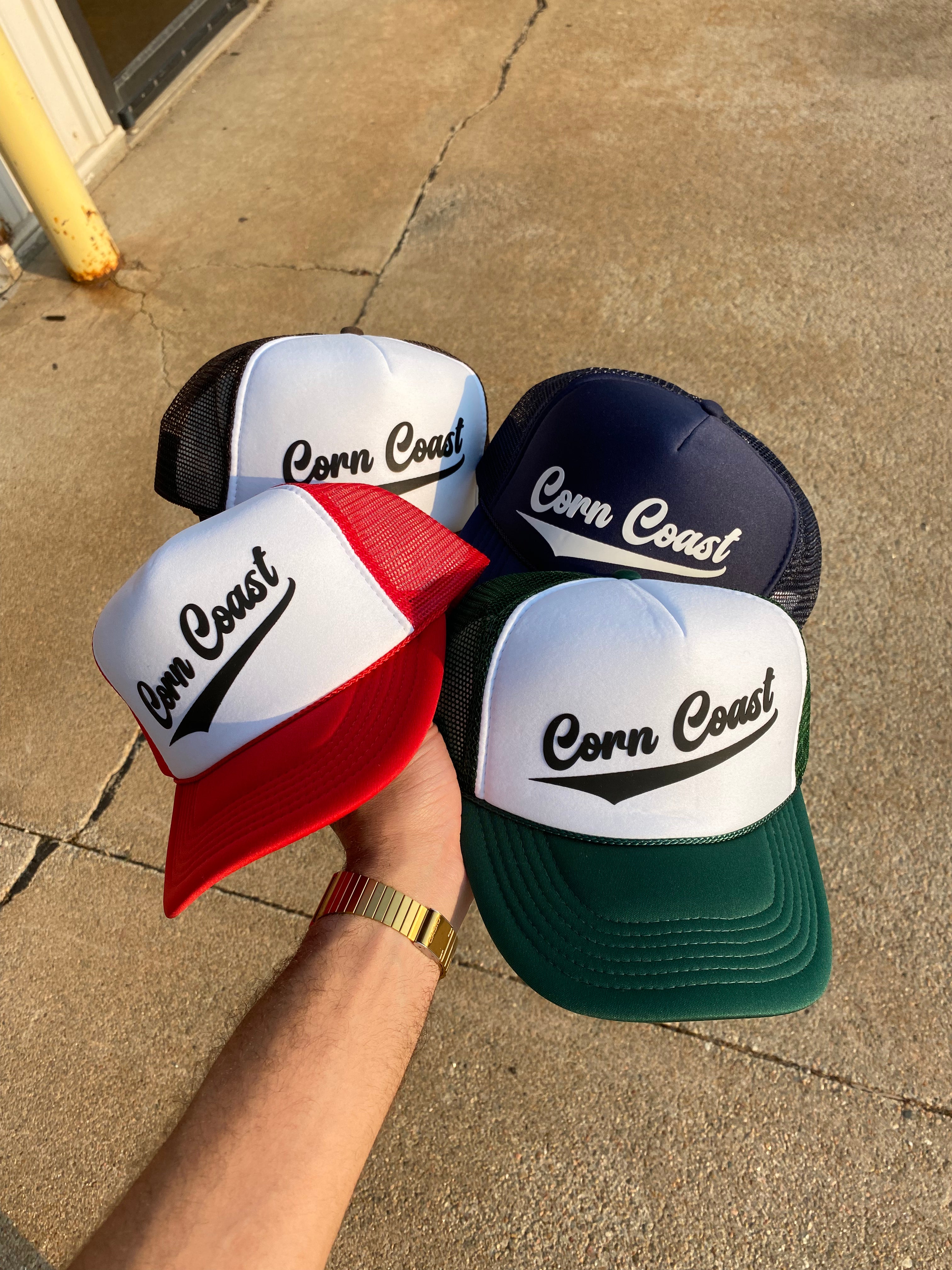 Corn Coast Baseball Foam Truckers by Corn Coast Co – navy embroidered beanie