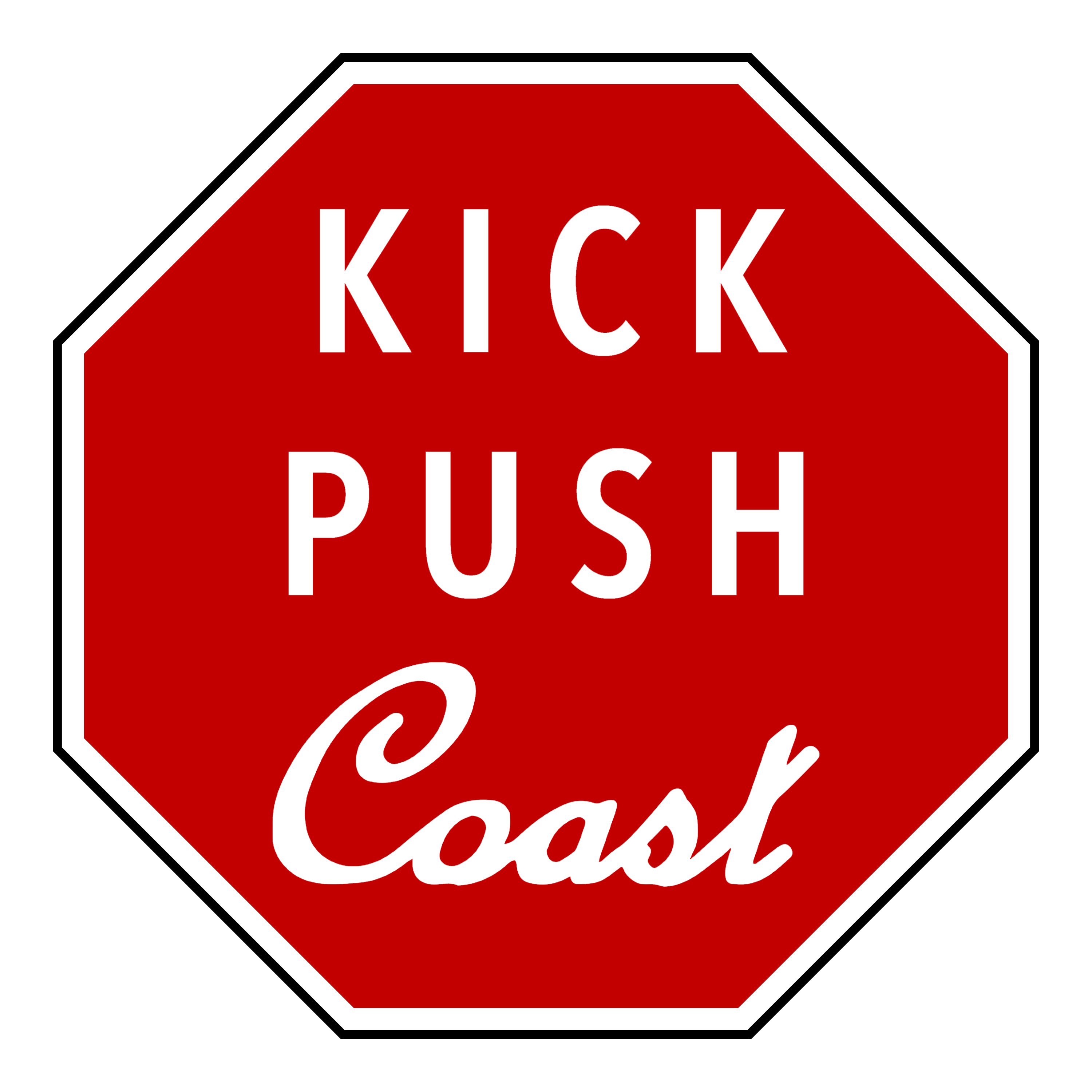 Corn Coast Co Kick Push Coast textured matte vinyl sticker 3x3 inch stop sign design
