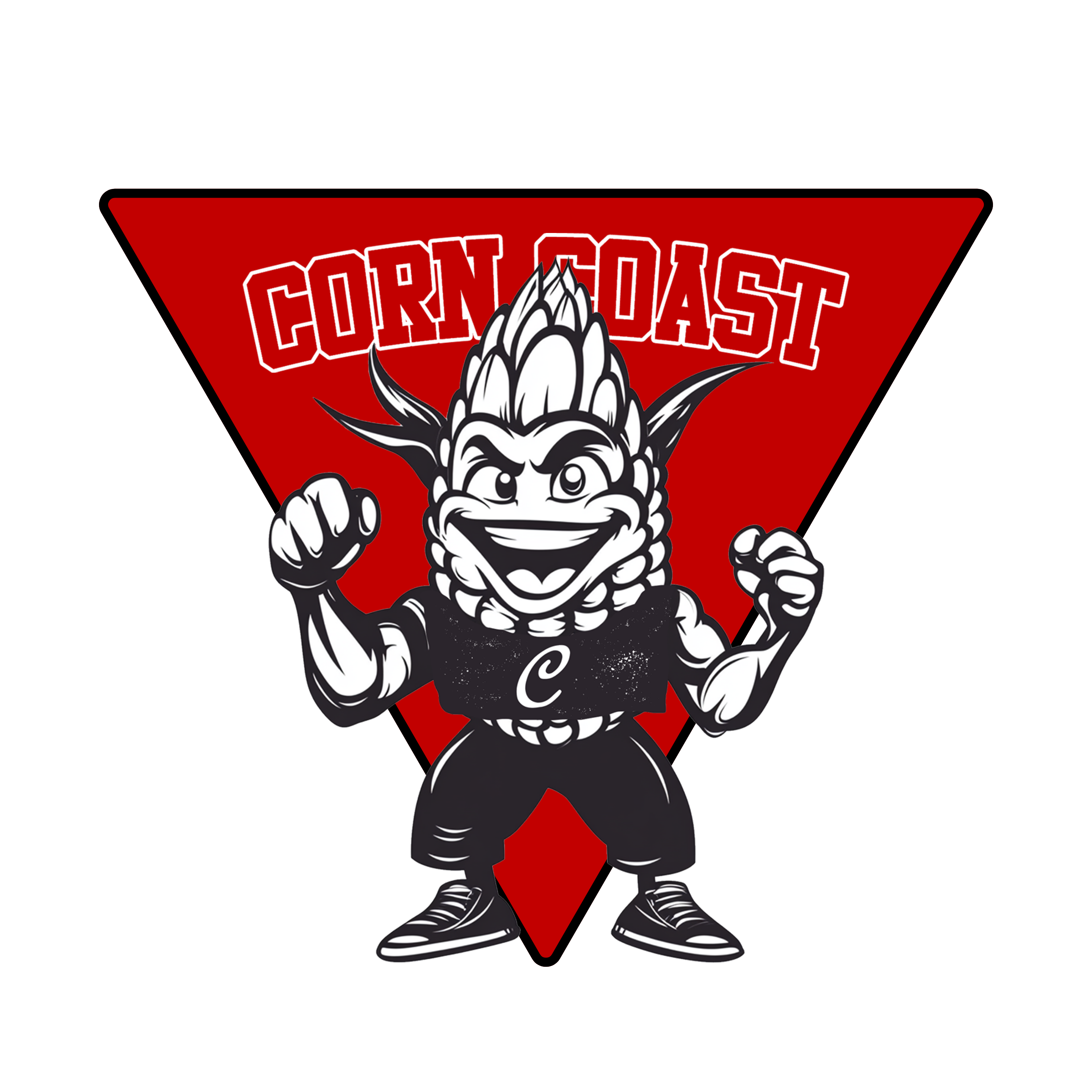 Corn Coast Co Corny mascot textured matte vinyl sticker 3x2.612 inch character design.